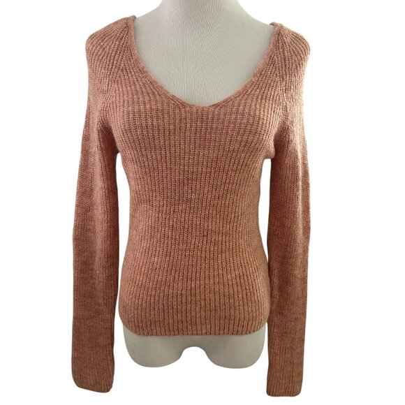 Mango MNG Alpaca Blend V-Neck Sweater Size Women's M Medium Pink Knit Soft NWT - Picture 1 of 5
